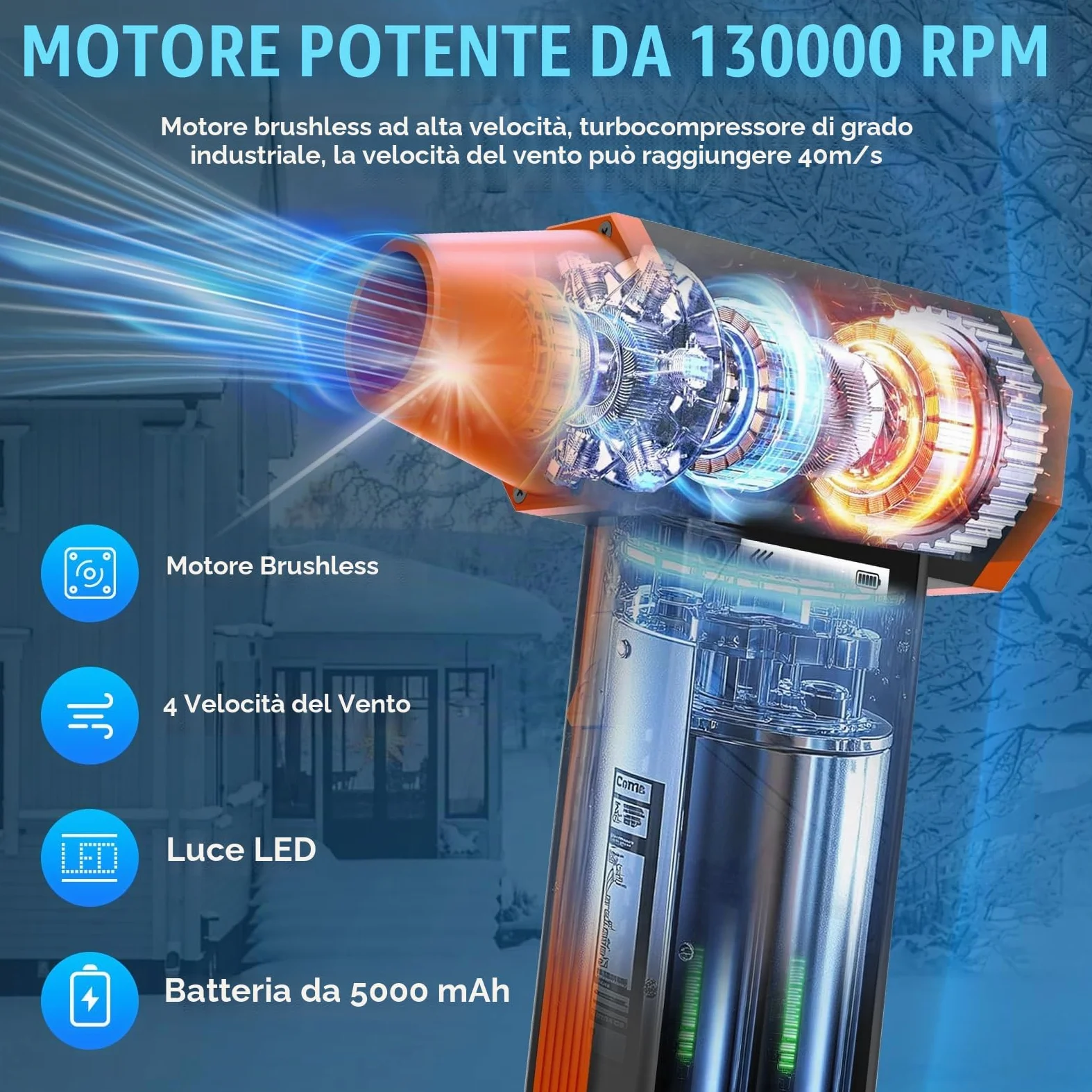 Soffiatore Aria Compressa, Aria Compressa Elettrico Air Duster | Aspirapolvere 130000RPM 2 in 1 , Elettrico Rimuovi Polvere Aria Compressa con 4 Velocità, Luce LED, per computer, casa e auto