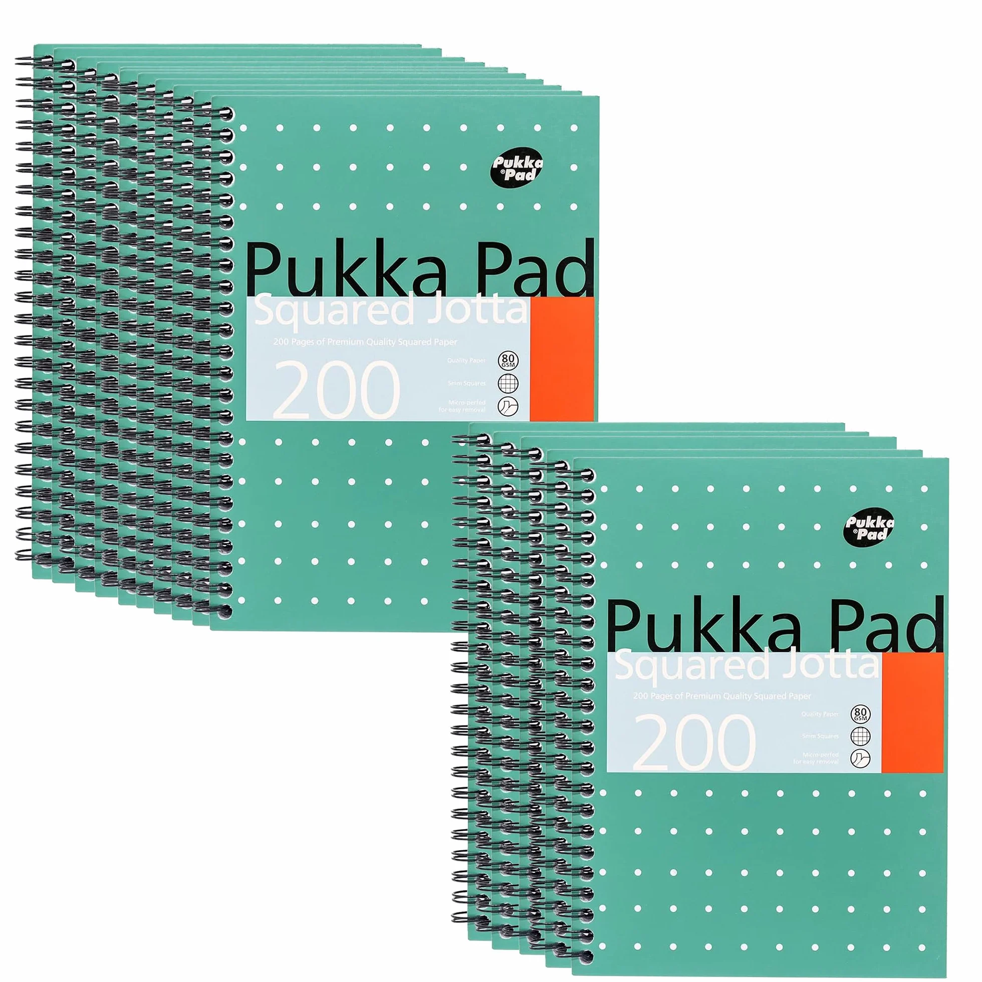 DLM Direct Pukka Pad Jotta - Quaderno a quadretti formato A5, 200 pagine, rilegatura a spirale, con quadretti da 5 mm, carta 80 g/m² con bordi perforati, per scuola, ufficio e diario, confezione da 15