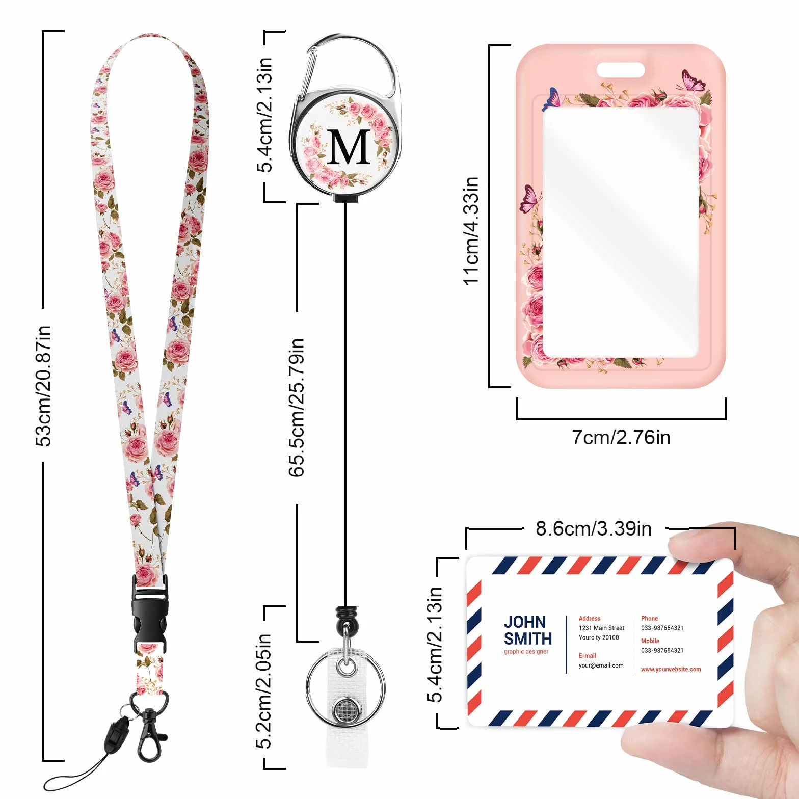 Porta Badge con Lettere A-Z, Cordino Rimovibile e Clip Retrattile, Personalizzato per Infermiere Insegnanti Studenti Ufficio (2 Pack)