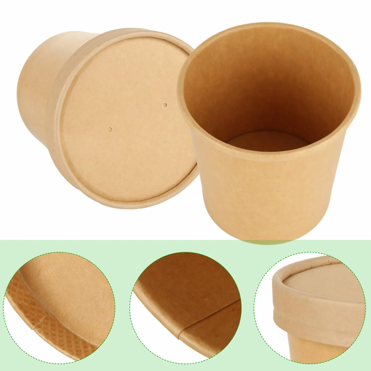 Tazze da Zuppa usa e getta Kraft 350 ml con Coperchio, Ciotole di Carta da Asporto
