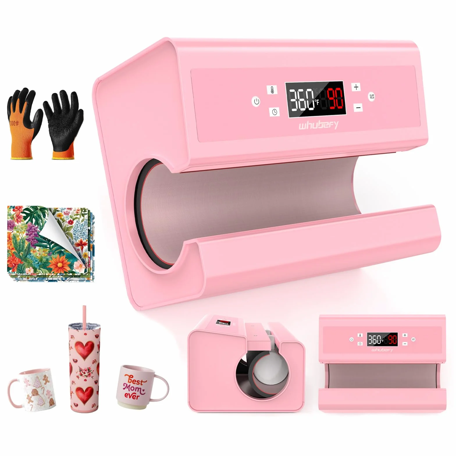 Pressa automatica per tazze, tazze, tazze, tazze da caffè, borracce e borse, controllo preciso dell'ora e della temperatura, regolazione della pressione premendo un pulsante (rosa)