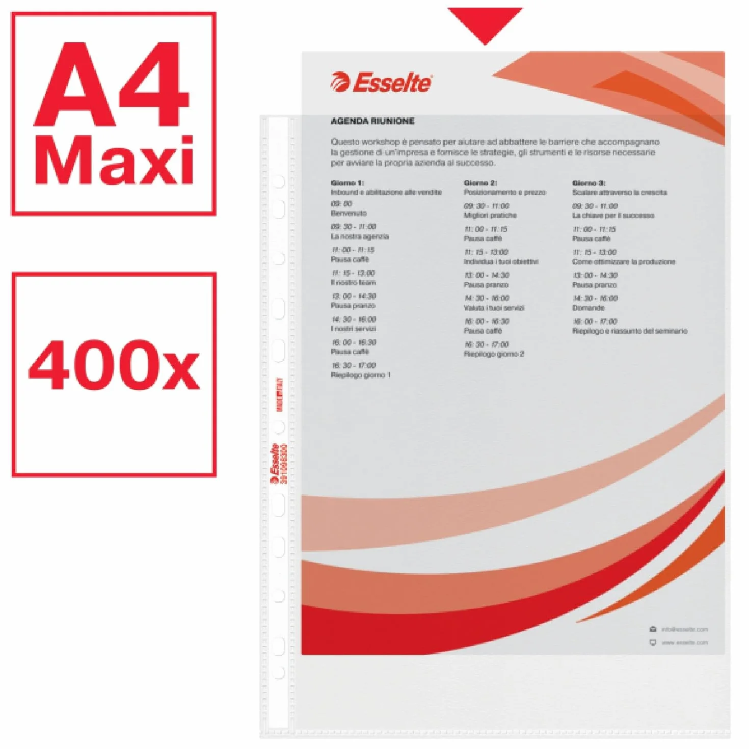 Esselte OXFORD SMART Buste per raccoglitori a perforazione universale A4 Standard, 400 pezzi (4 x 100), PP Antiriflesso, con Scatola Multiuso