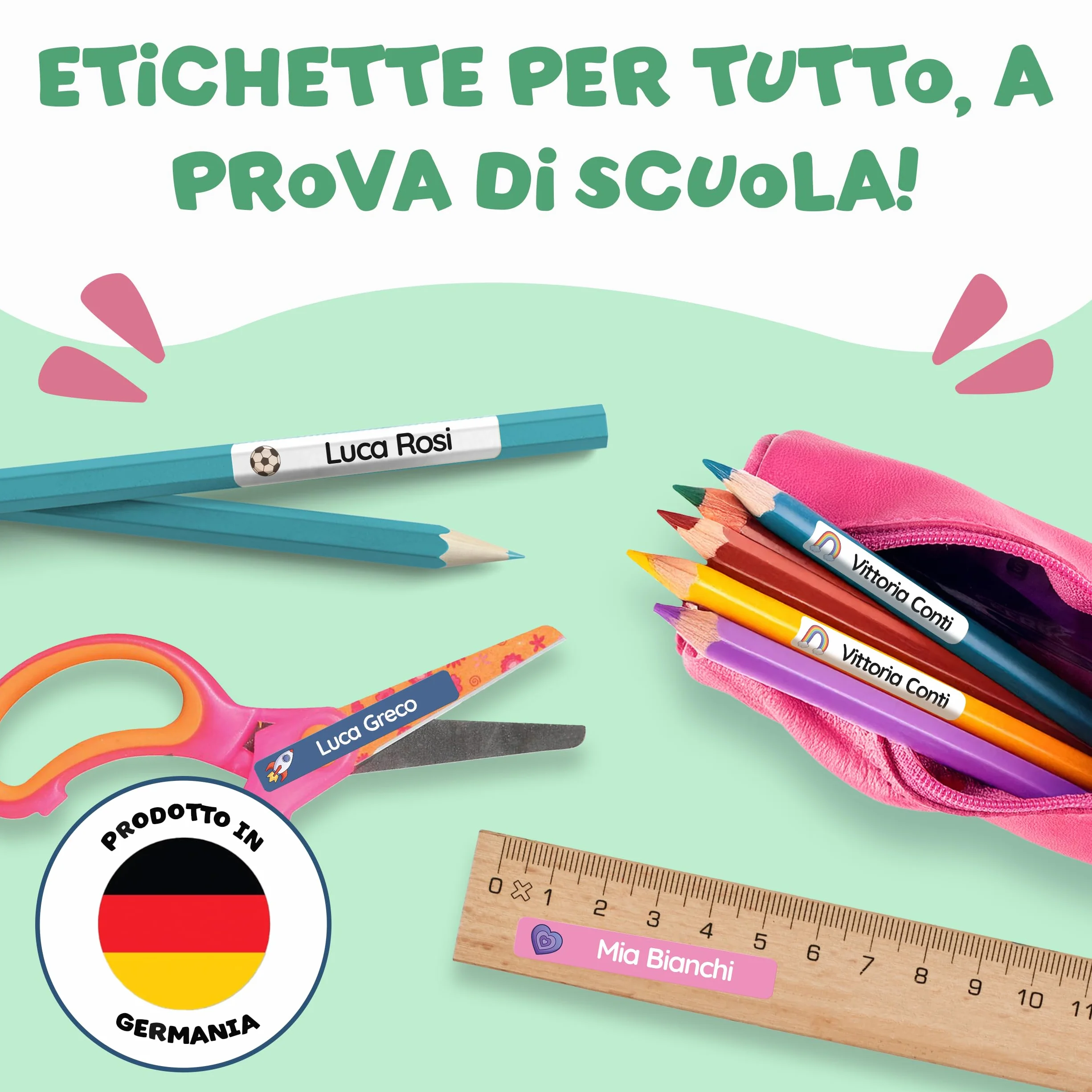 Etichette Adesive Scuola Personalizzate con Nome per Penne, Matite e Vestiti Bambini