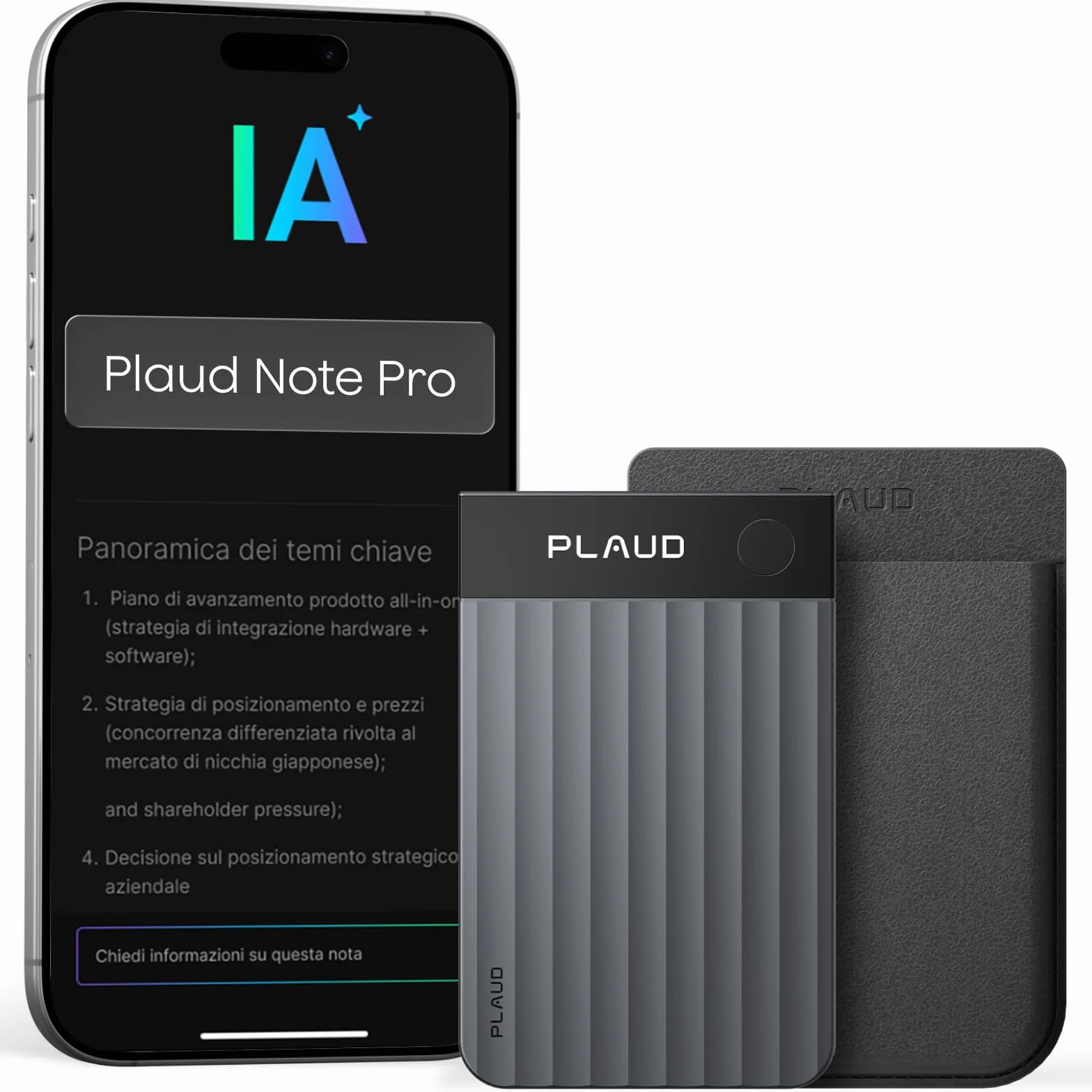 Plaud Note Pro Registratore Vocale AI 64GB Nero con Trascrizione Riassunti Chiamate Riunioni Lezioni Interviste fino a 50 ore