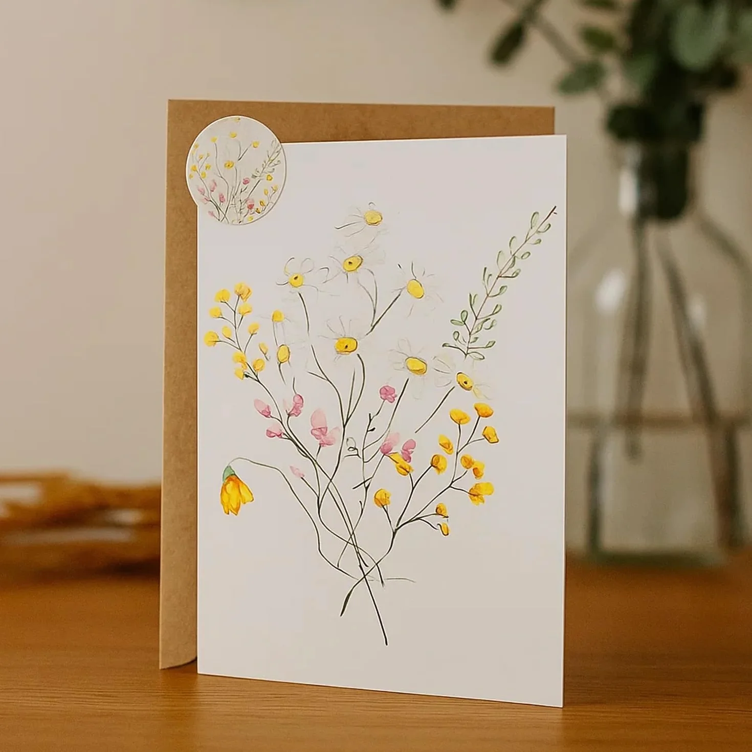 ALLY-MAGIC Set di 6 biglietti di ringraziamento A6 con buste e adesivi bouquet fiori selvatici