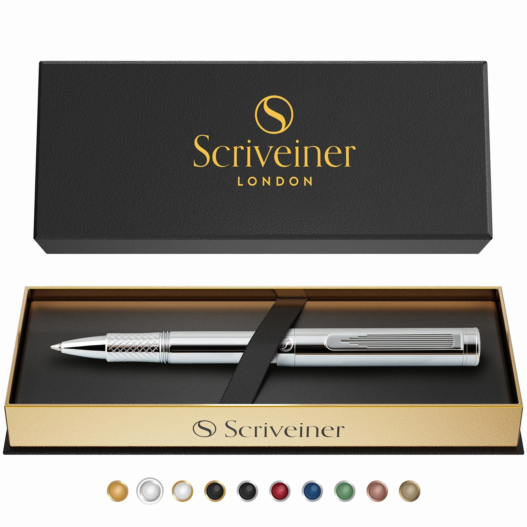 Scriveiner Rollerball EDC Argento cromato penna tascabile pesante lusso regalo