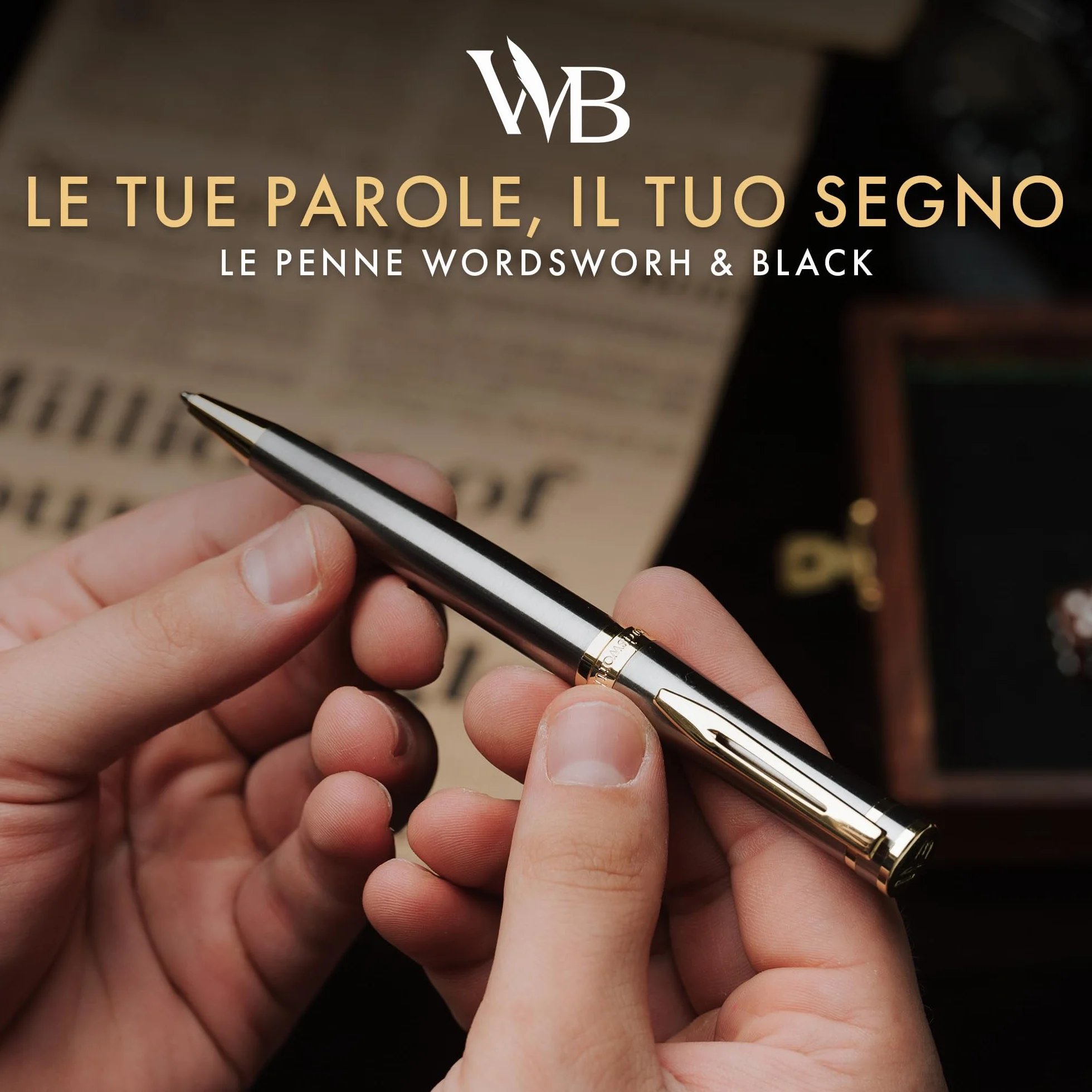 Wordsworth & Black Set di Penne a Sfera di Lusso - Lacca Argento, Finitura Oro 24K, Punta Fine Ricaricabile, Regalo per Uomini & Donne, Ricarica di Inchiostro, Belle Penne per il Lavoro