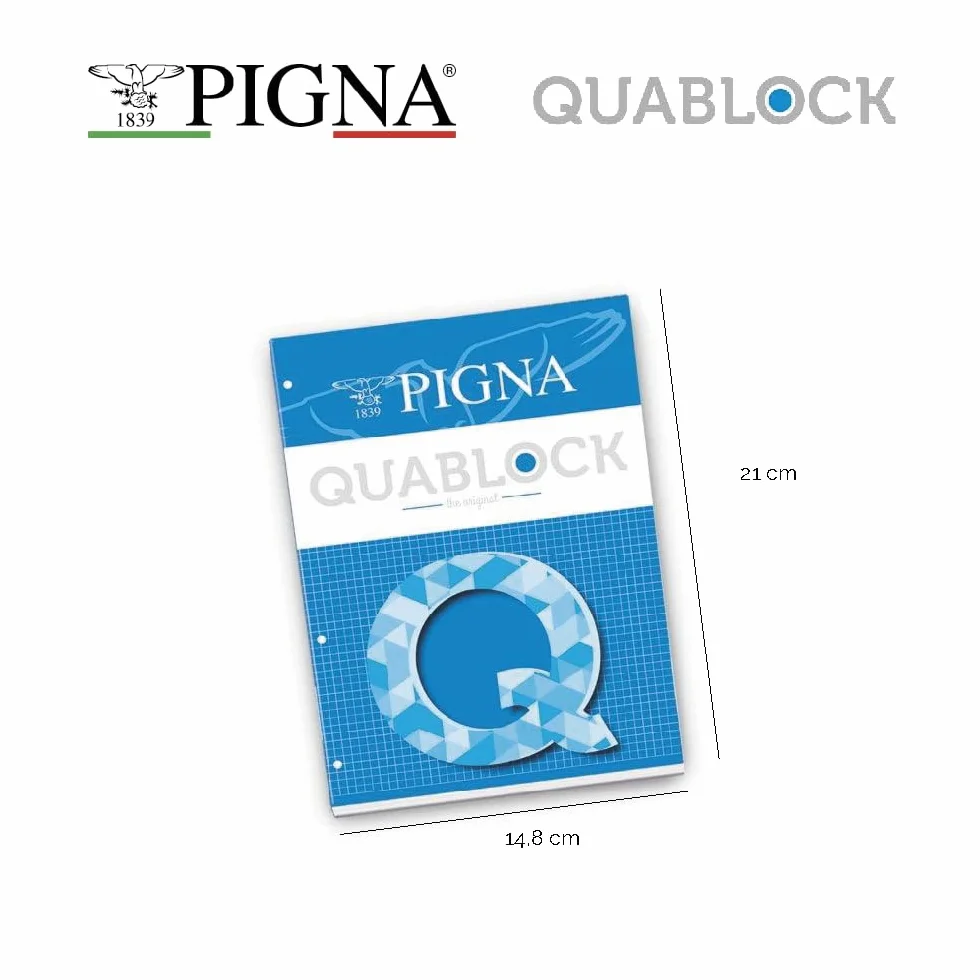 Pigna QUABLOCK A5 Blocco collato 80 gr 50 fogli 4 fori archivio quadretti 5 mm Confezione 5 pezzi