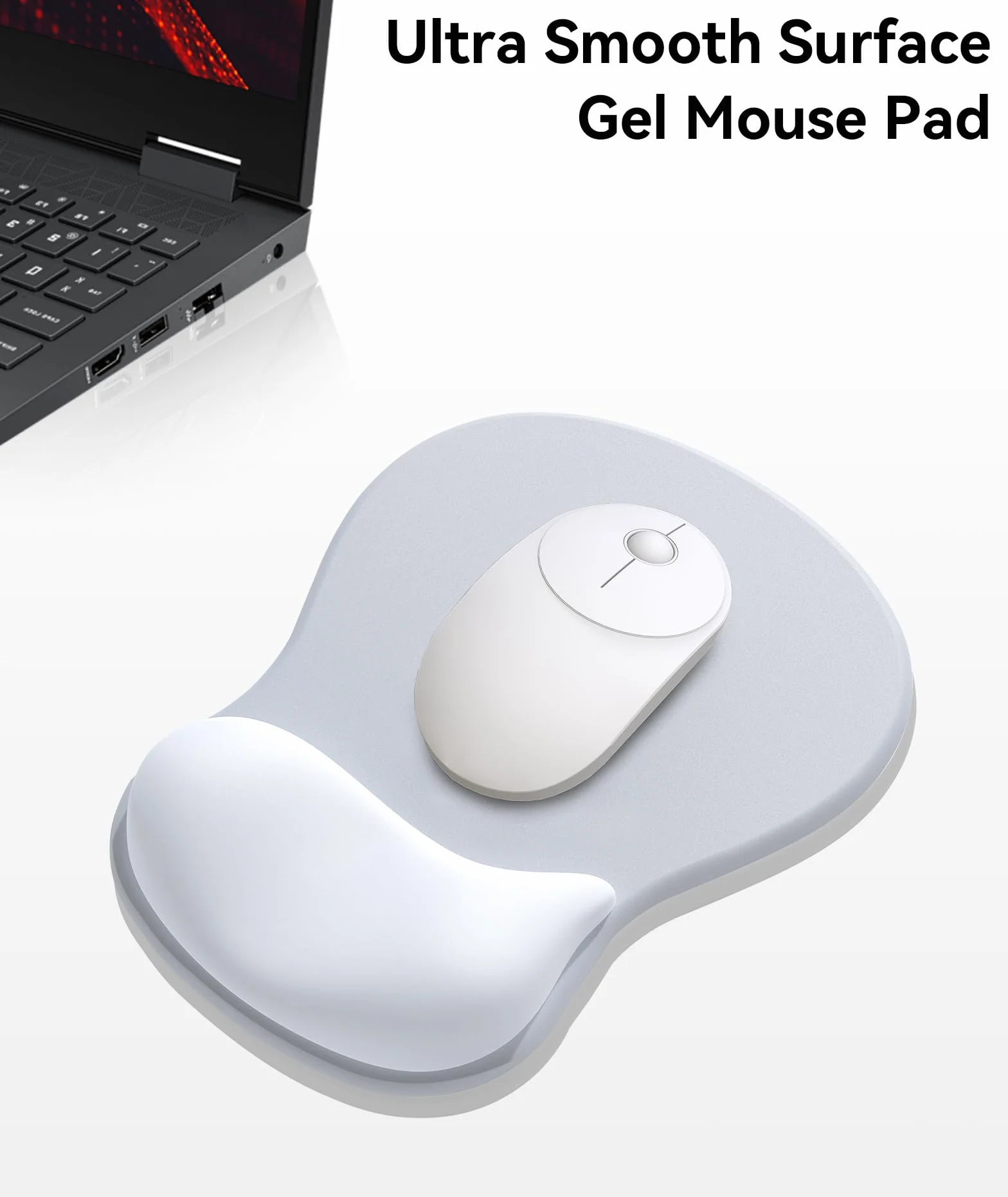 Ergonomico Tappetino Mouse con Poggiapolsi Gel, Base Antiscivolo Grigio Argento per Casa Ufficio