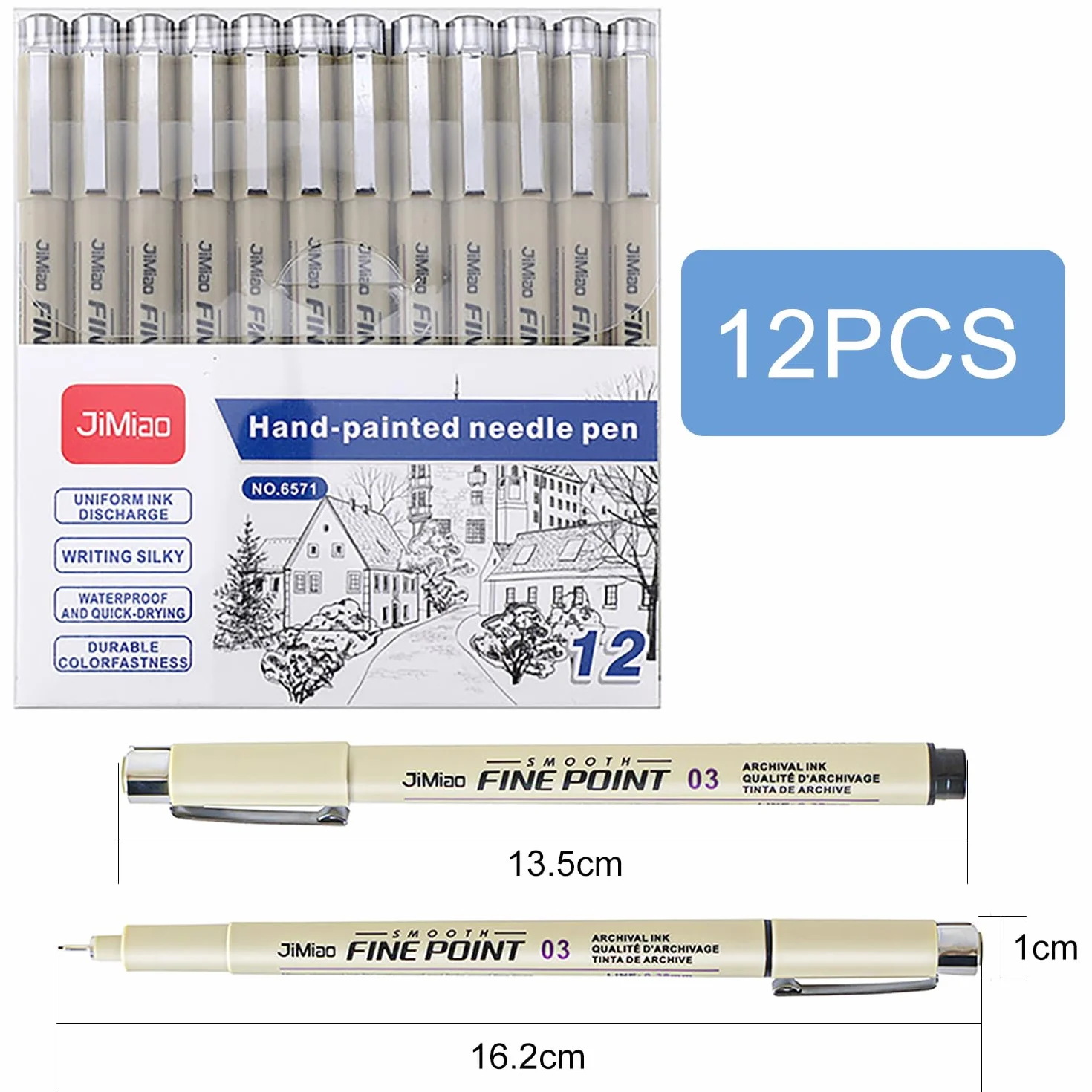 Penne da disegno Pigment Liner Nero Punta Fine impermeabile 12 Pezzi