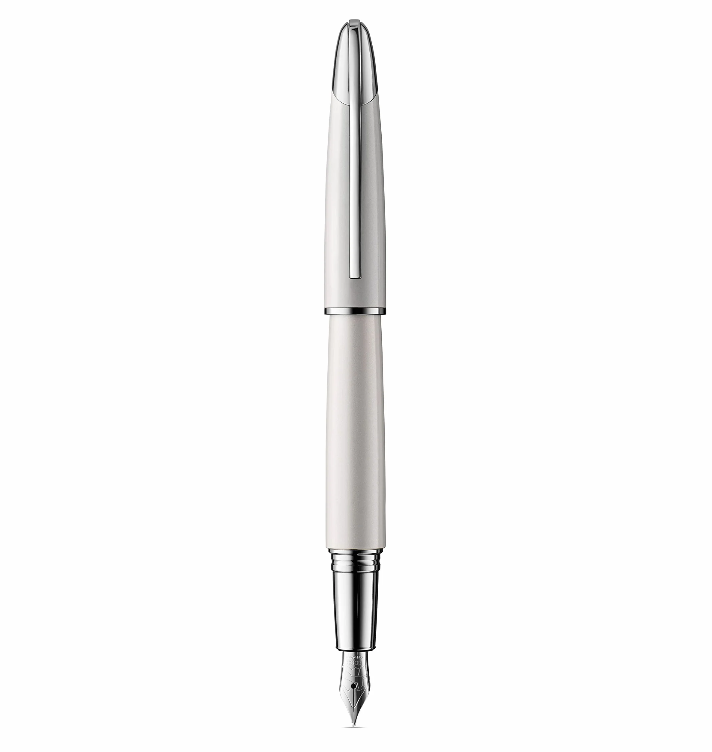 Colibri Penna stilografica Equinox-in acciaio laccato bianco clip a molla cromata-Penna di lusso-Pennino Bock medio-Viene fornita in una elegante confezione regalo-Adatta per uomini e donne.