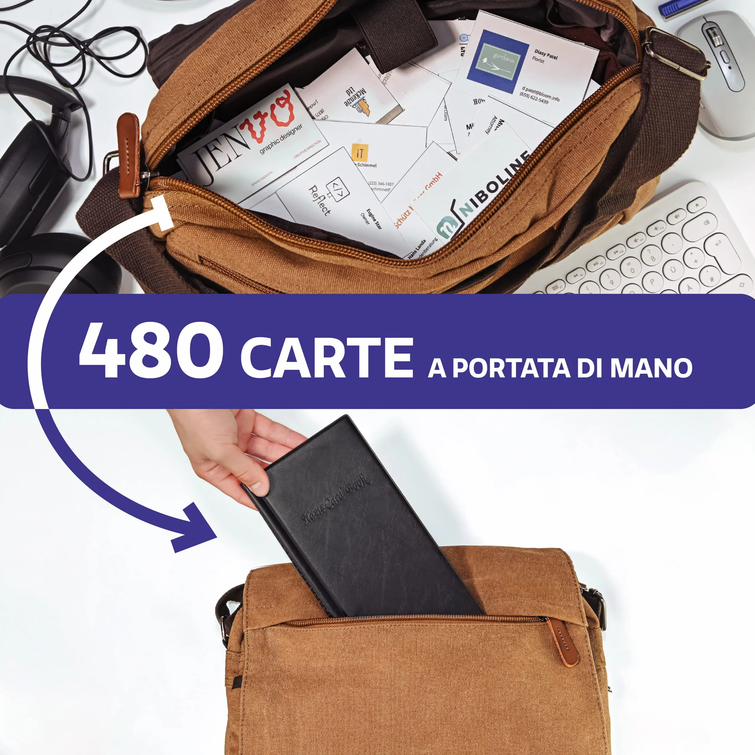 Praknu Porta Biglietti da Visita 480 Fogli Salvaspazio Nero