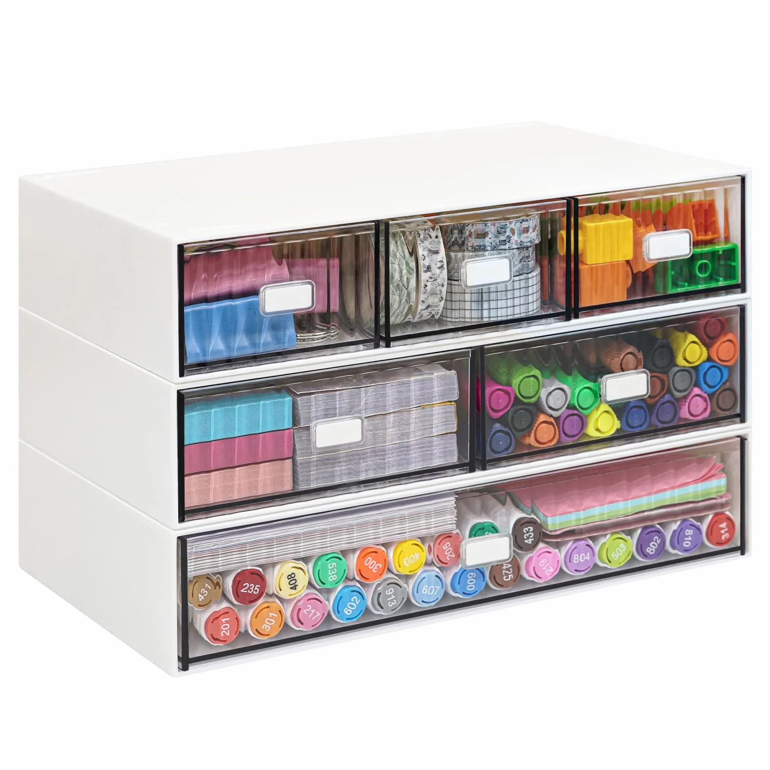 Organizer impilabile da scrivania con 6 cassetti, scatola portaoggetti in plastica a 3 livelli, cassetti da scrivania, portaoggetti staccabile per trucco, scuola, casa