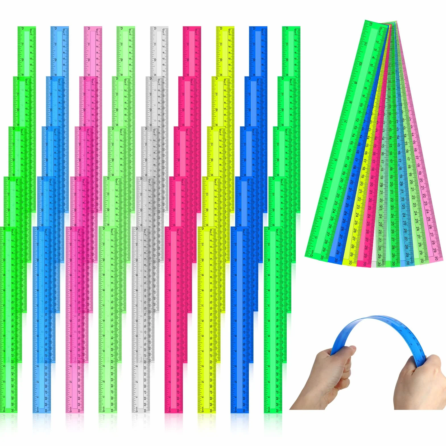 108 confezioni da 12 pollici righello in plastica, colore trasparente, righello metrico trasparente, con pollici e centimetri, per bambini, scuola, casa, classe, ufficio, ritorno a scuola