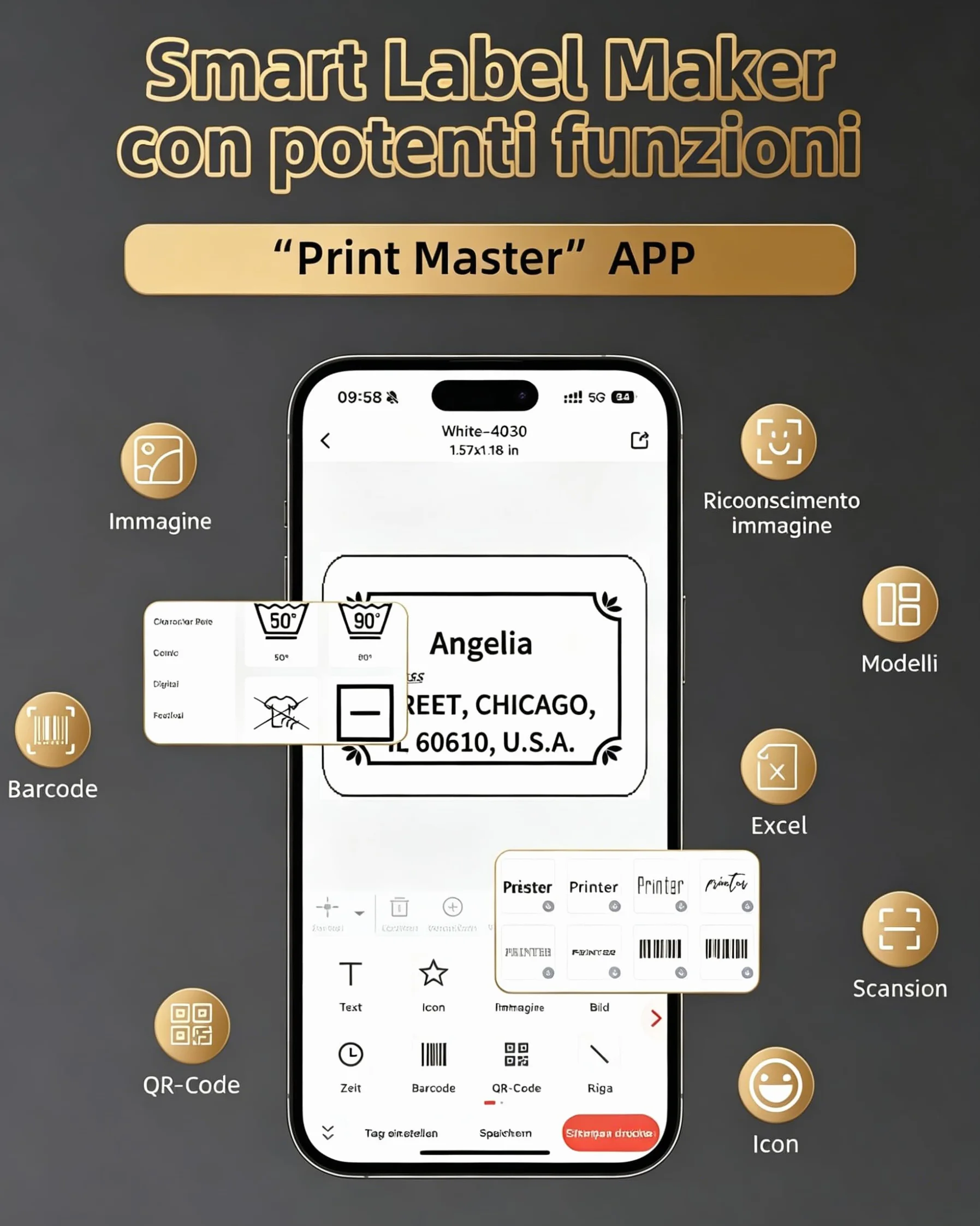 Phomemo M220 Stampante per Etichette Termica Portatile per Etichette Adesive Compatibile Smartphone PC