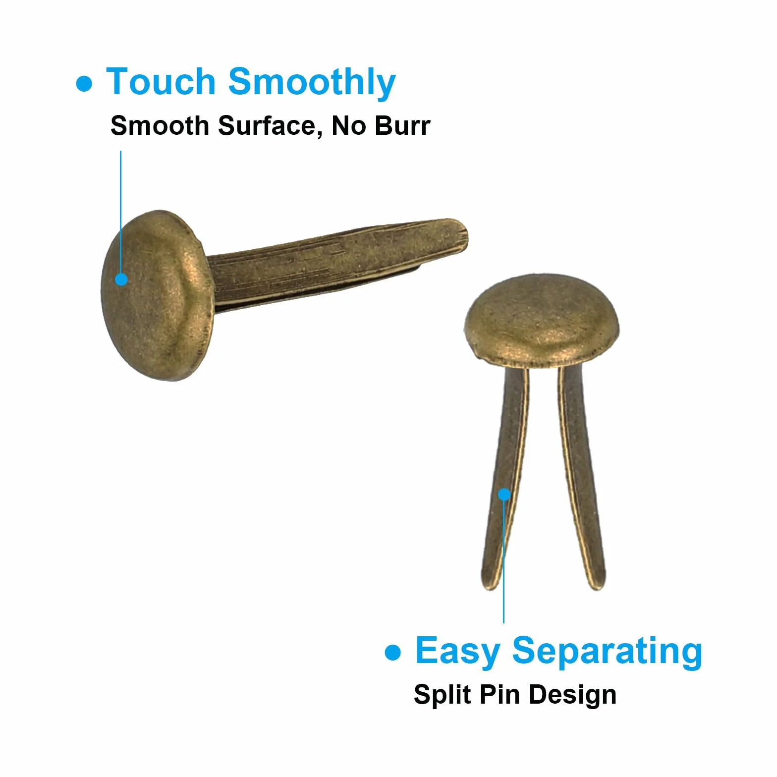 PATIKIL Fermacarte in Ottone Carta Spaccata Mini Chiodi Metallici Tondi Placcati per Artigianato Scrapbooking, Bronzo, 5 x 9 mm