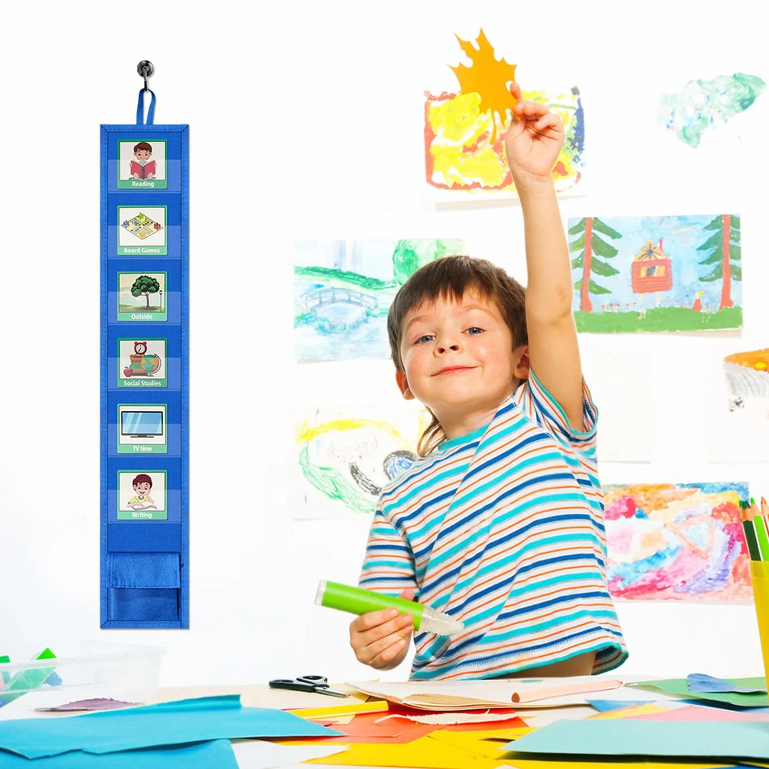 Programma Visivo per Bambini Tabella della Routine Quotidiana Calendario con 45 Carte di Attività