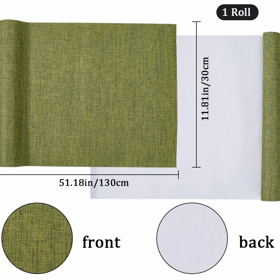 CRASPIRE Panno per Libri Verde Oliva 130 x 30 cm Lino Copertina per Libri con Supporto in Carta Scrapbooking