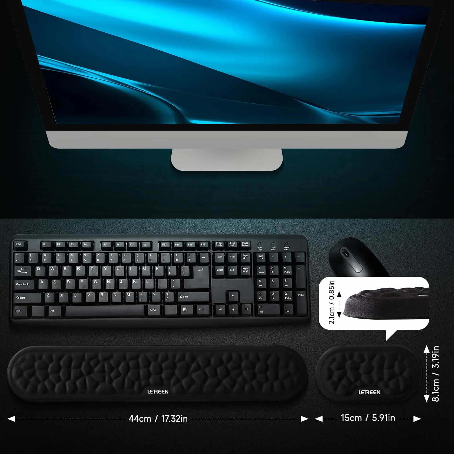 Poggiapolsi per Tastiera e Mouse con Memory Foam, Nero