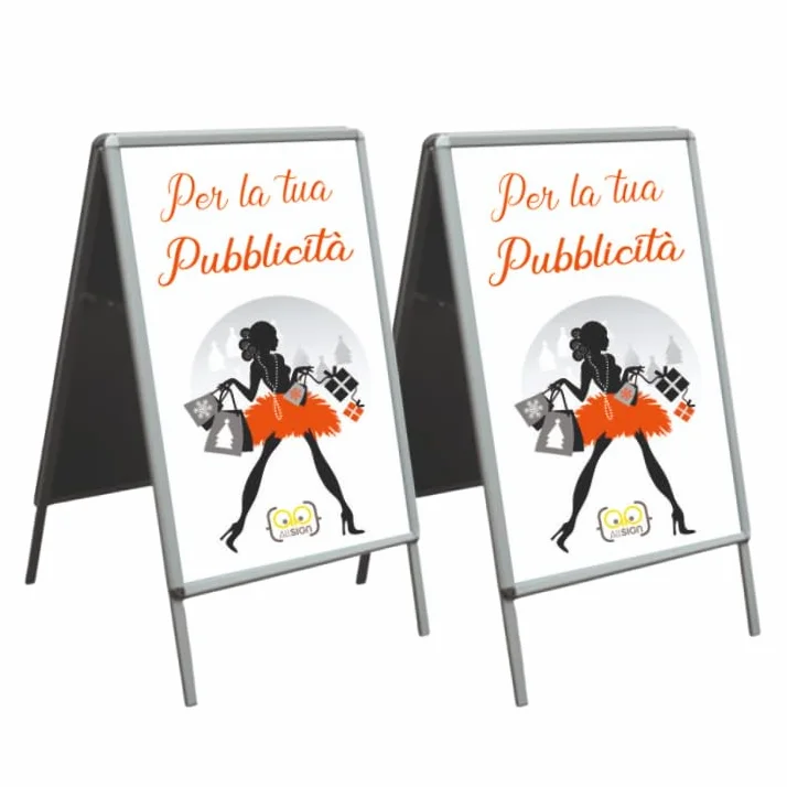 SET RISPARMIO 2 Cavalletti Pubblicitari 70X100 cm Bifacciali Cornici Espositive, in Alluminio, per Esterno e da Interno, Pieghevole e leggero, con protezione in PVC, Doppio lato, a bacheca
