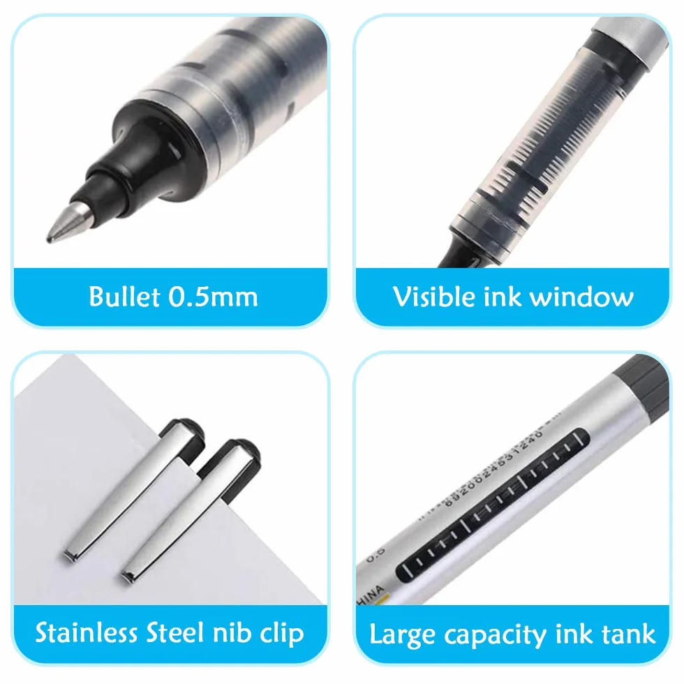 Penne Gel Nera 0.5mm Punta Fine, Penna a Sfera Inchiostro Nero 12 Pezzi
