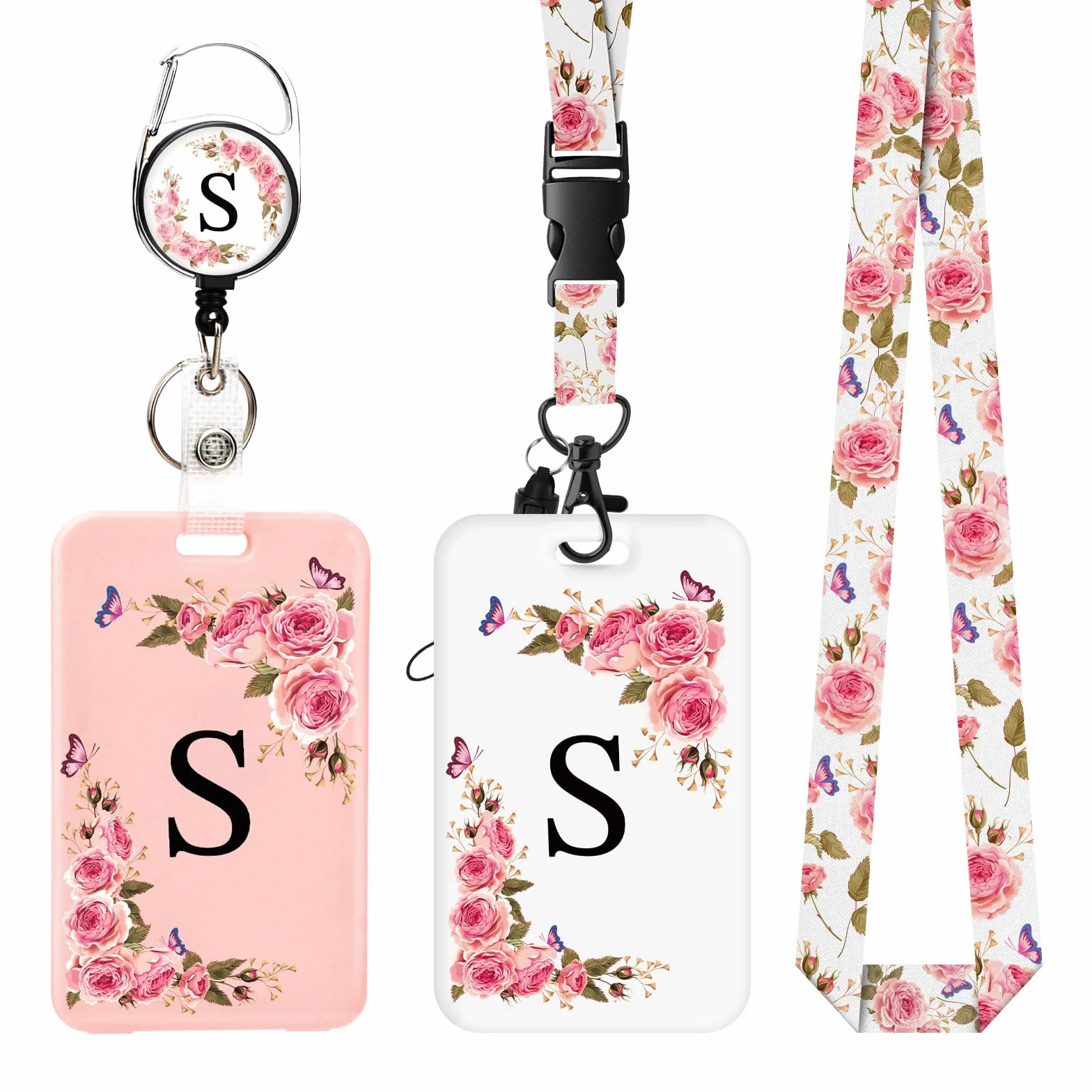 Porta Badge con Lettere A-Z, Cordino Rimovibile e Clip Retrattile, Personalizzato per Infermiere Insegnanti Studenti Ufficio (2 Pack)