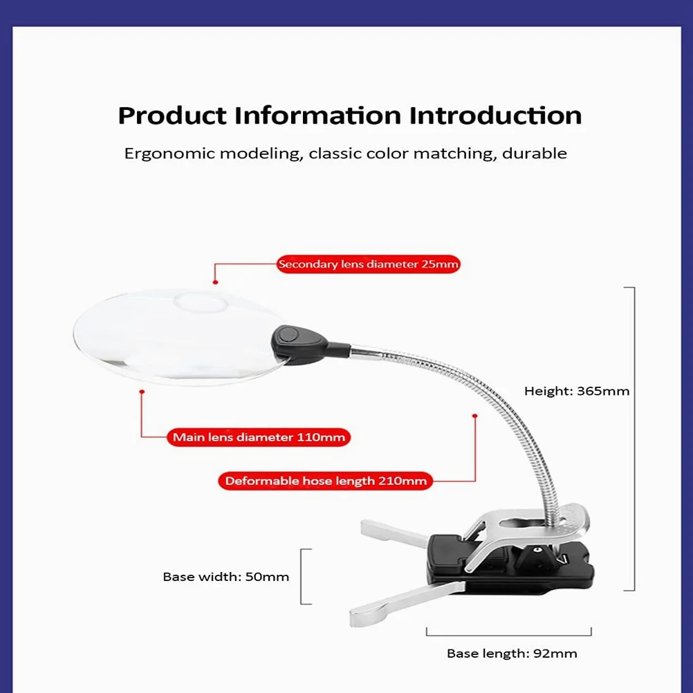 Lente d'Ingrandimento illuminata 5X 10X con Clip da Tavolo, Lampada da Lettura a LED, Lente d'Ingrandimento Grande con Morsetto, Lente d'Ingrandimento riparabile, Il Nuovo Progress