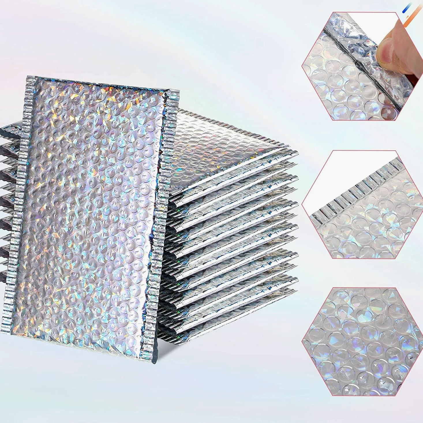 100pcs Bubble Mailer Pacchetto di consegna olografico Imballaggio Borse di spedizione per imballare Prodotti Forniture per piccole imprese Buste-black,18 * 23cm