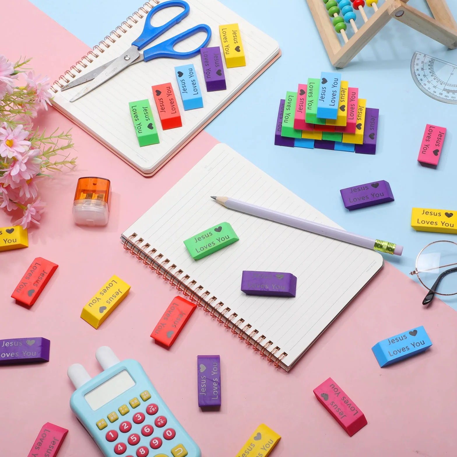 Yaomiao 180 gomme da cancellare per bambini colorate angoli smussati regalo cristiano Gesù ti ama