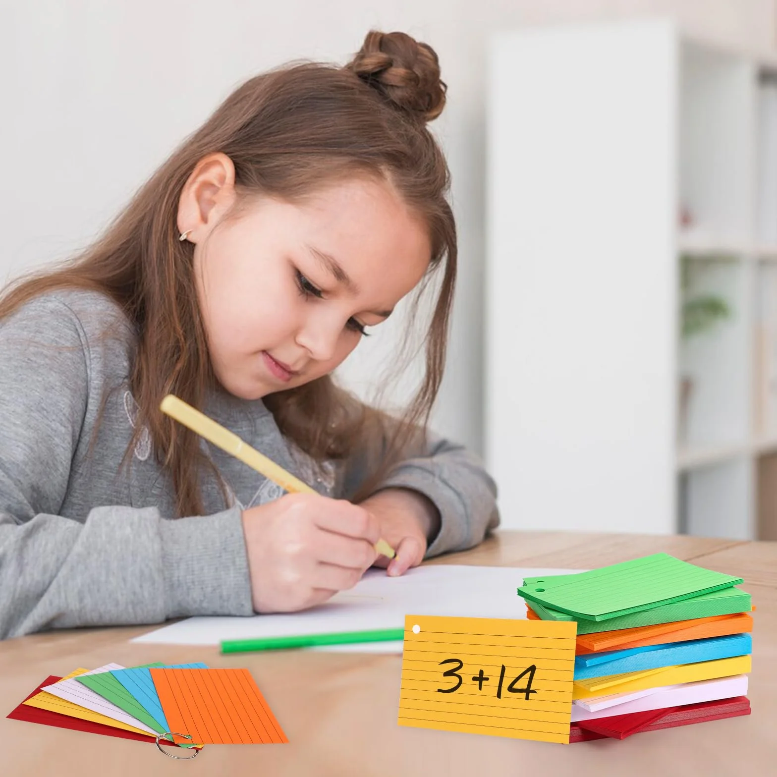 Yoosso 600 Pezzi Flash Card A8 7,4 x 5,1 cm Cartoncino a Righe Schede Indice con Anelli per Scuola Ufficio Studio