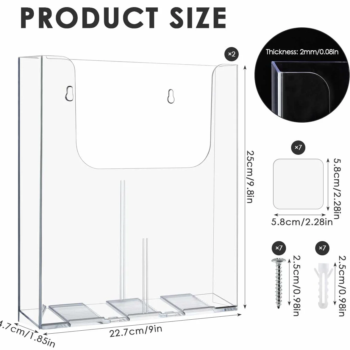 OTYMIOW Porta Volantini da Parete Trasparente 2PZ Porta Brochure A4 Porta Depliant A4 Vetro acrilico con 7 Viti Espositore per Brochure Volantini da Montare a Parete Supporto da Parete per Cataloghi