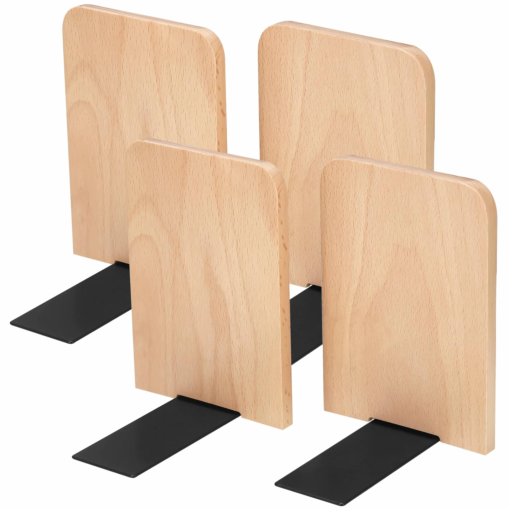JIANTA Fermalibri in Legno di Faggio per Scaffali, Antiscivolo a Forma di L per Carichi Pesanti (4)