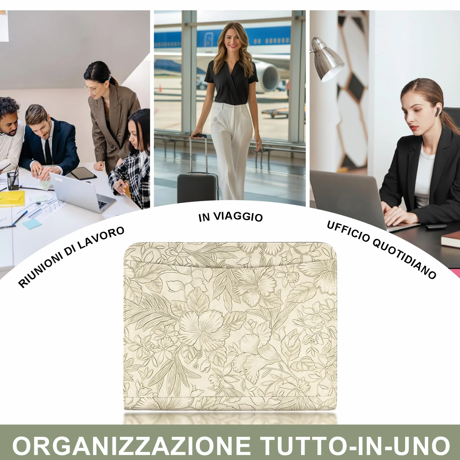 Leathario Cartella Portadocumenti A4 con 10 Fogli Trasparenti, 3 Blocchi per Scrivere, Raccoglitore ad Anelli, Faldoni con Zip