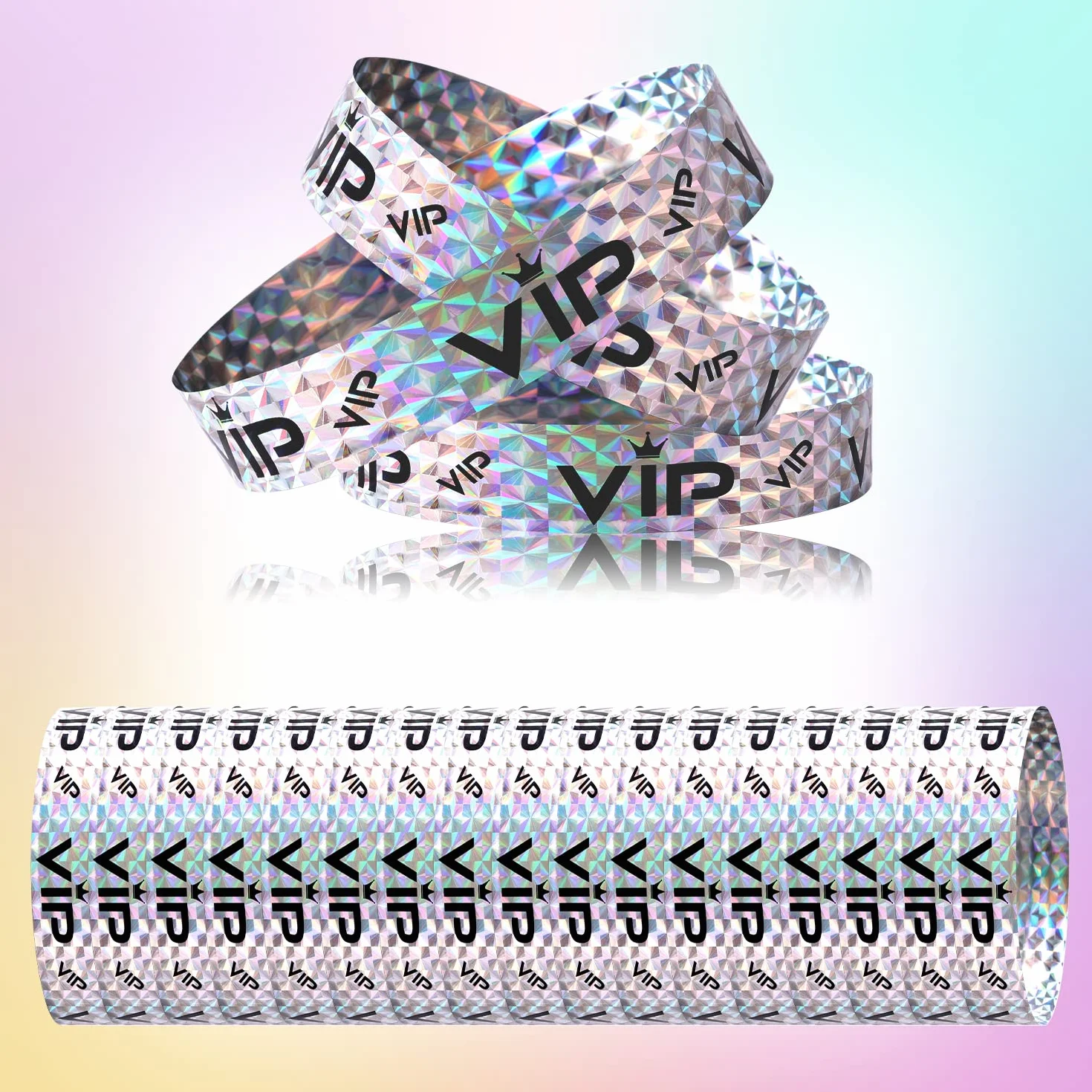 Braccialetti VIP Carta per Feste Eventi Ingresso Party Music Festival Concerti Argento Olografico 500 pezzi