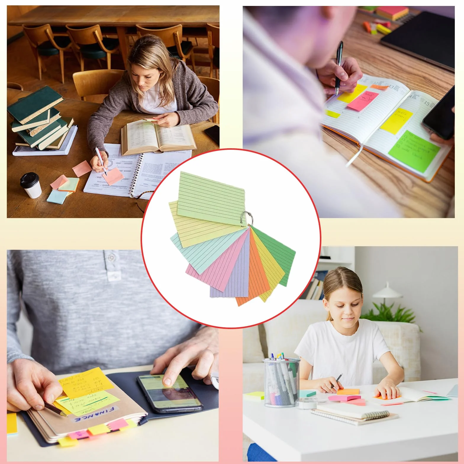 Flashcards A8 Cartoncini Colorati A Righe Con Penna 1000 Pezzi 10 Colori Per Apprendimento
