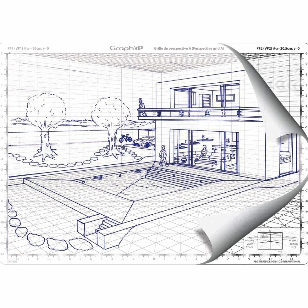 Graph'it Griglia prospettica flessibile A4 Strumento di disegno per prospettiva frontale