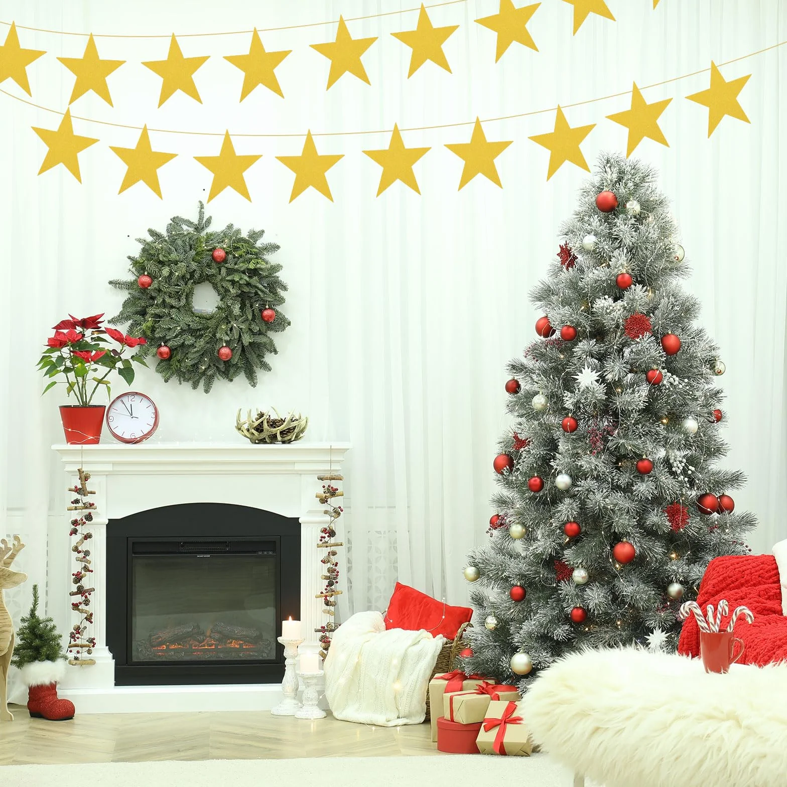QUARKZMAN Doppia Stampa Stelle Di Carta Confetti 24Pz 6" Laser Oro Decorazioni Per Bacheca