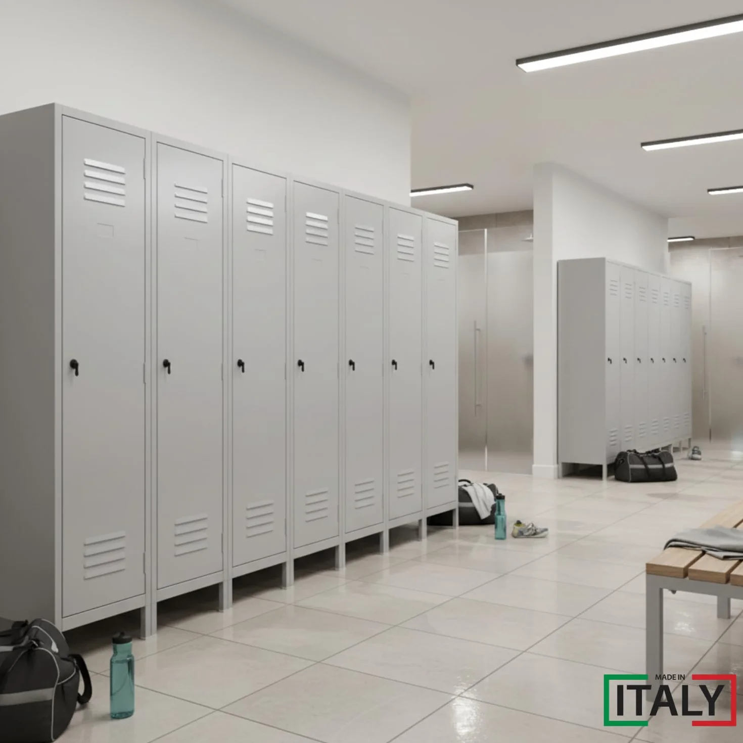 OWIJI Armadietto Spogliatoio Sporco Pulito Grigio Premium Quality Made in Italy 1 Anta 180x36x35 cm Lamiera Ripiano Appendiabiti Cartellino Armadio Palestra Ufficio Garage Salvaspazio Doppia Chiave