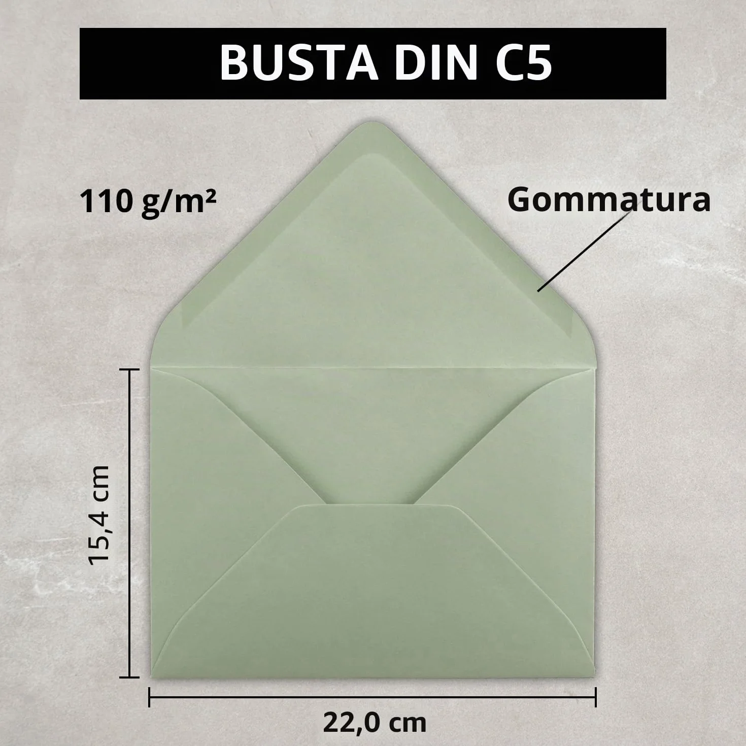Buste DIN C5 22,0 x 15,4 cm Verde Eucalipto FarbenFroh 50 buste colla umida senza finestra Natale