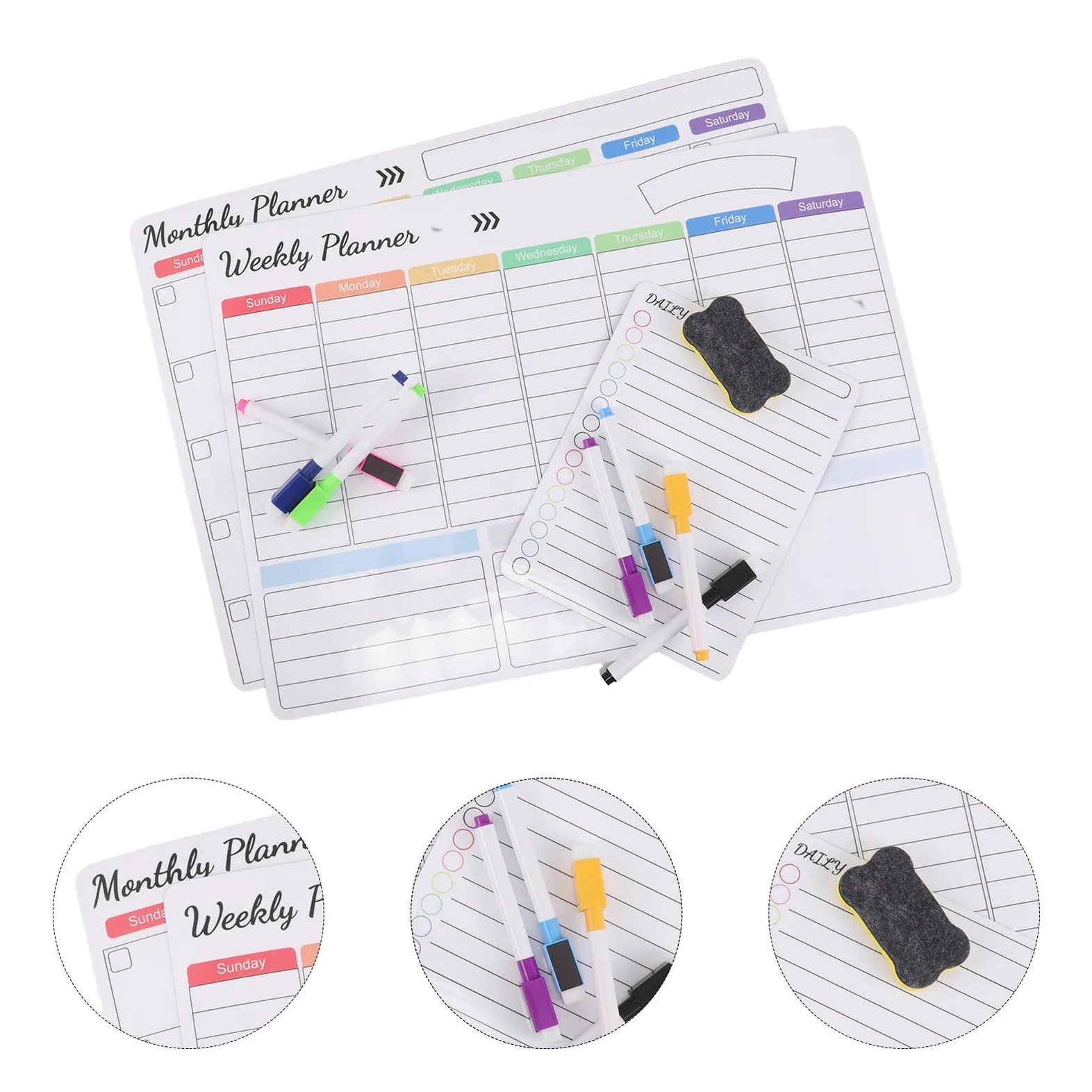 Calendario Magnetico Settimanale da Parete e Frigorifero con Lavagna Cancellabile Secco Kit Completo con Pennarelli Magnetici e Cancellino per Organizzazione Famiglia e