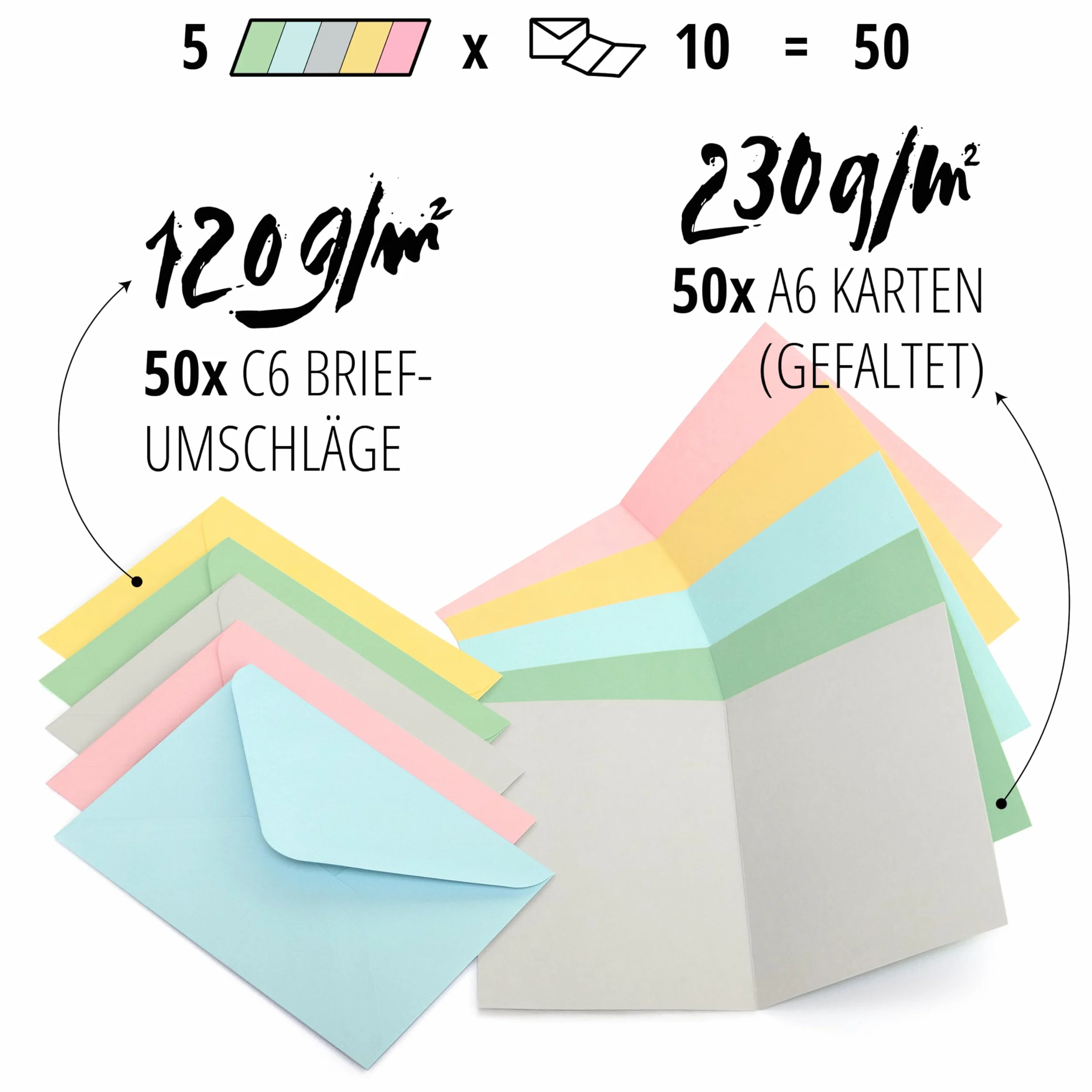 Set 50 biglietti pieghevoli vuoti DIN A6 C6 buste incluse pastello colorato