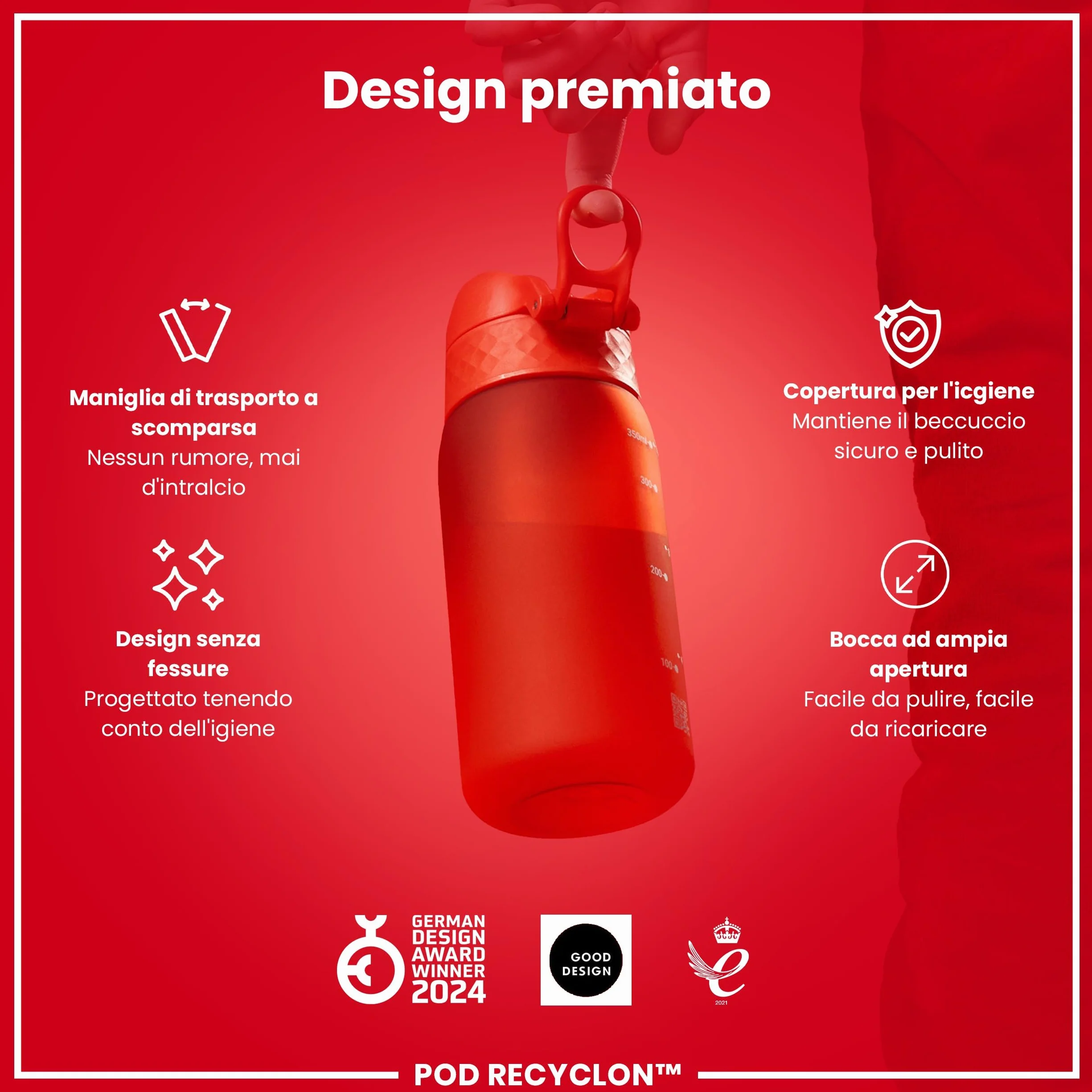 Ion8 Borraccia per Bambini 350 ml a Prova di Perdite Lavabile in Lavastoviglie Senza BPA