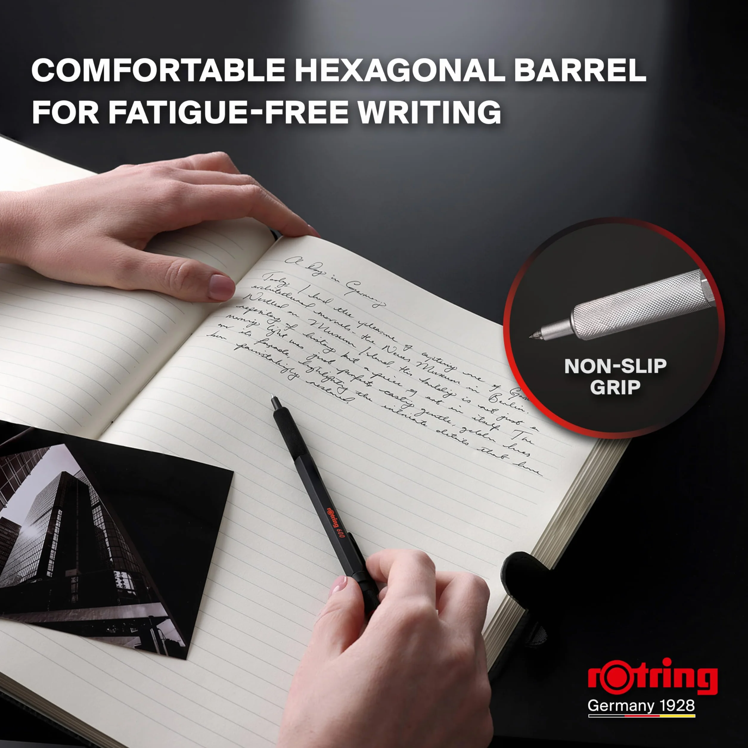 rOtring 600 Penna gel 0,55 mm Inchiostro nero Corpo metallo Impugnatura zigrinata antiscivolo
