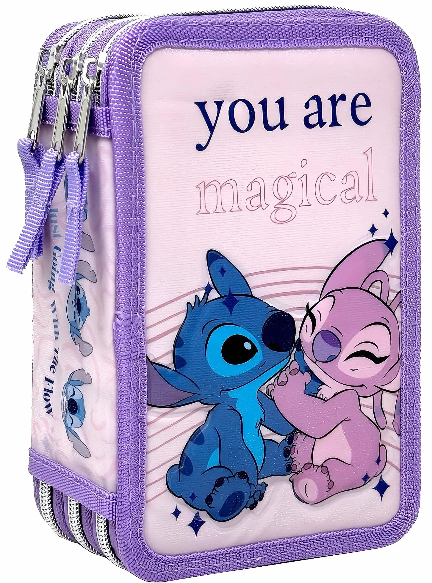 Clondo Astuccio 3 Scomparti 3D Bambini Stitch Angel Fan 44 Accessori Scuola Elementare 20 cm