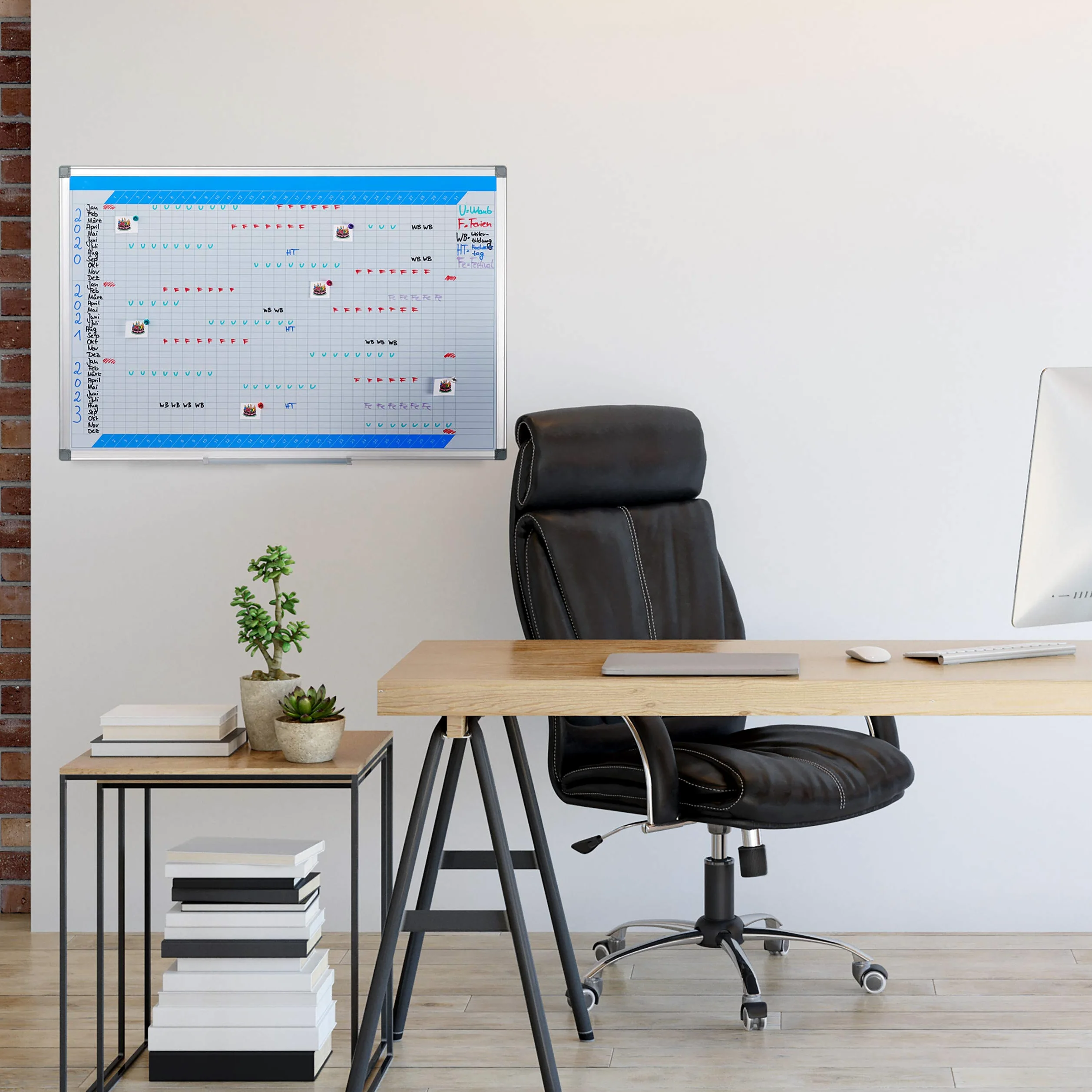 Relaxdays Whiteboard Planner, Annuale, Lavagna Magnetica, Cancellabile, Bacheca, Portapennarelli, 60 x 90 cm, Bianca