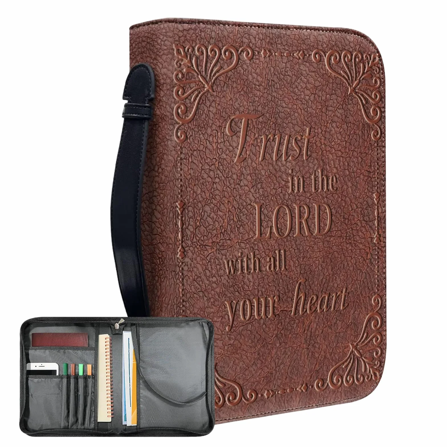 PU Leather Bible Carrier Bag with Handle - Portable Church Bags for Worship & Study