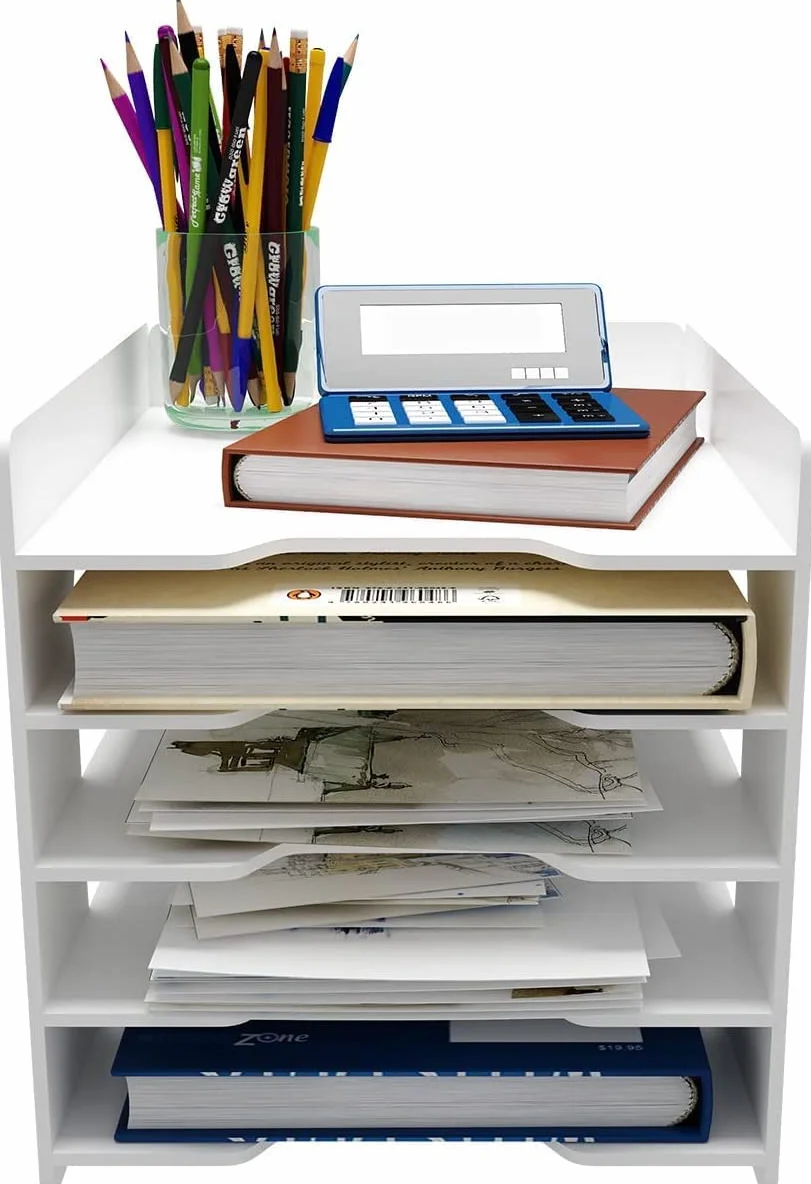 PUNCA Organizer Documenti Scrivania 5 Livelli Portadocumenti Impilabile Economico in PVC Portadocumenti da Scrivania Organizzatore Raccoglitore Documenti A4 Porta Documenti per Ufficio a Casa Scuola