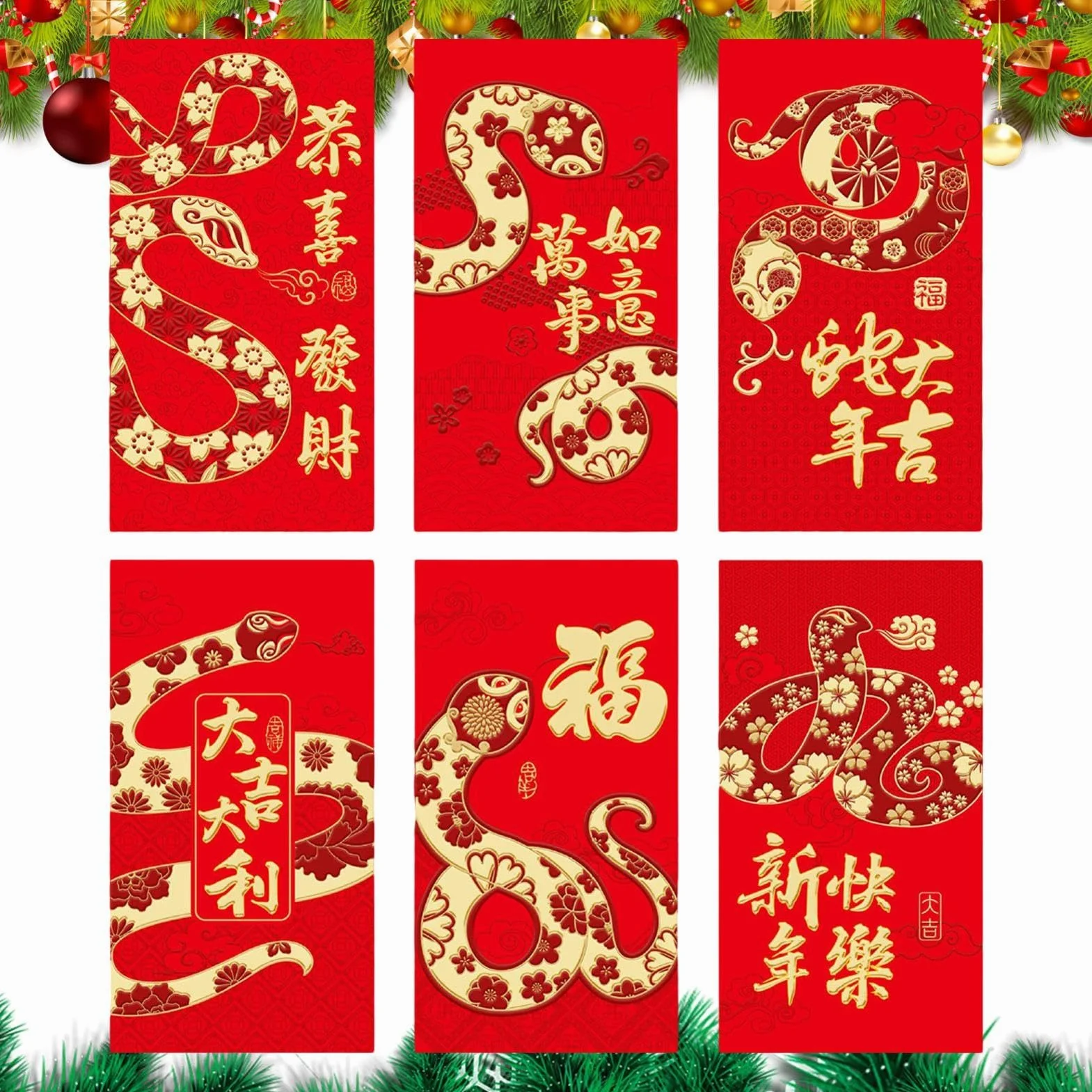 Buste rosse serpente 2025 lamina d'oro cinese Capodanno 6 pacchetti Hong Bao Spring Festival