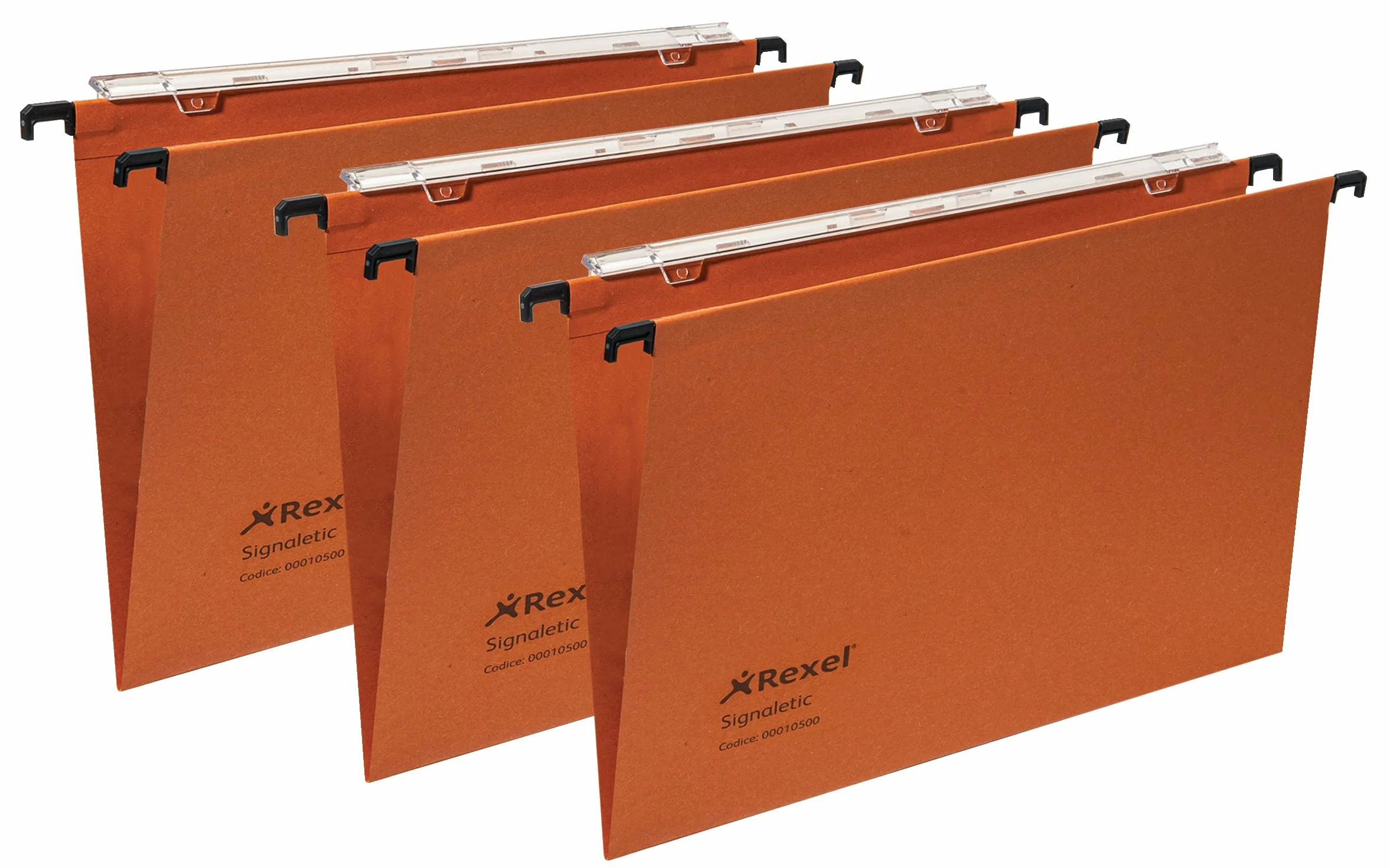 Rexel Signaletic Cartelle Sospese per cassetto con fondo a V, Interasse 39 cm, Arancione, Confezione da 25 pz, ACCO10500