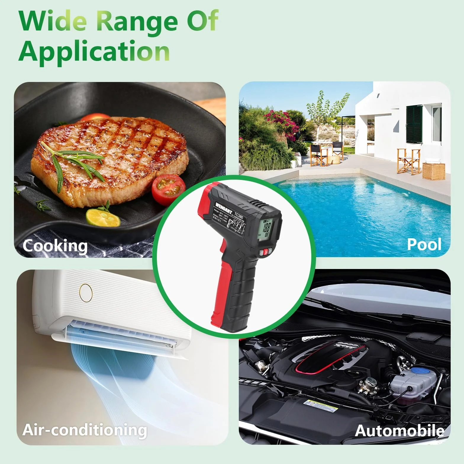 Wengart Termometro a infrarossi WG380 -30°C a 380°C laser portatile senza contatto
